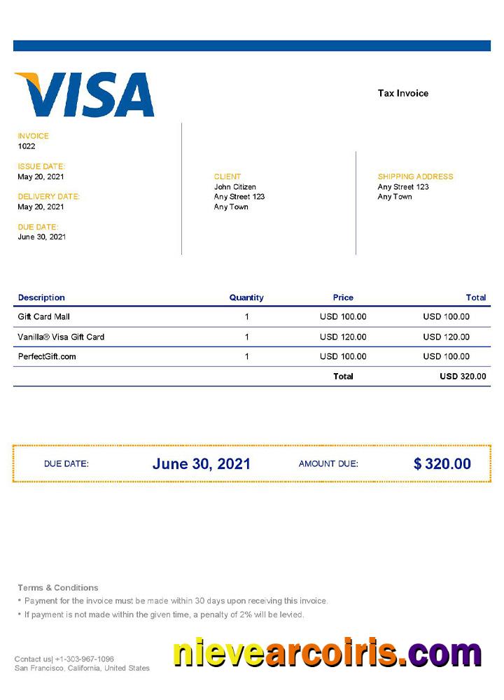USA Visa invoice